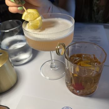 Cafe de Fleur - Lavender lemon drop (left) and old fashioned (right) - French Near Me - Auburn, Alabama Cafe de Fleur - Lavender lemon drop (left) and old fashioned (right) - French Near Me - Auburn, Alabama