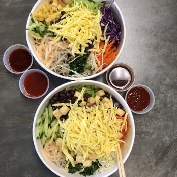 KupBop Korean Well Being Food - Spicy pork bowl (top) and tofu bowl (bottom) with Seoul medium and the hot & sour sauce - Korean Near Me - Kettering, Ohio KupBop Korean Well Being Food - Spicy pork bowl (top) and tofu bowl (bottom) with Seoul medium and the hot & sour sauce - Korean Near Me - Kettering, Ohio