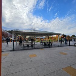 Heckscher Park - One of the seated areas with awning.