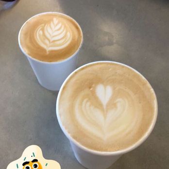 District Donuts Sliders Brew - Cappuccino (top left), vanilla latte (bottom right) - Donuts Near Me - Jefferson, Louisiana