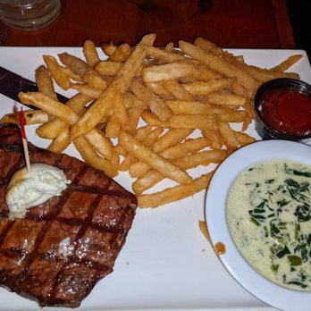 Corner Social - Steak frittes. Medium. Garlic fries. Spinach cream $34 Steak was hard to cut into buy overall good - New American Near Me - New York, New York Corner Social - Steak frittes. Medium. Garlic fries. Spinach cream $34 Steak was hard to cut into buy overall good - New American Near Me - New York, New York