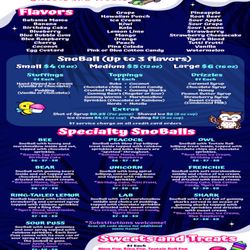 Tropical Waters' Snowball Stand - Full menu