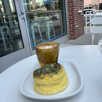 Rally Coffee Co. - Veg frittata and cortado with cream - Coffee & Tea Near Me - Omaha, Nebraska