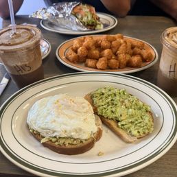 Frappe, gyro, smashed Avocado sandwich (so fresh) and avgolemono Frappe, gyro, smashed Avocado sandwich (so fresh) and avgolemono