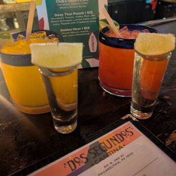Cantina Dos Segundos - Margaritas (Mango and Strawberry) and tequila shots - Mexican Near Me - Philadelphia, Pennsylvania Cantina Dos Segundos - Margaritas (Mango and Strawberry) and tequila shots - Mexican Near Me - Philadelphia, Pennsylvania