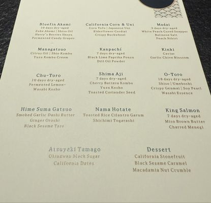 Menu photo 1 Kaiya Omakase Newport Beach, CA