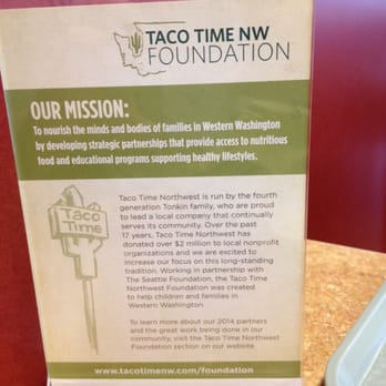 Taco Time - a sign for the taco time nw foundation - Mexican Near Me - Tacoma, Washington Taco Time - a sign for the taco time nw foundation - Mexican Near Me - Tacoma, Washington