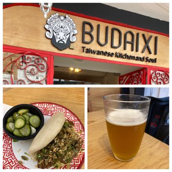 Budaixi - Budai Bao (traditionally guabao) with a side of marinated cumbers, and chilled jasmine tea - Taiwanese Near Me - Puerto Vallarta, JAL