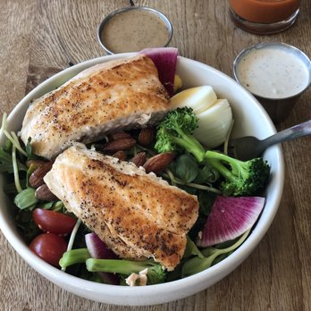 Bantam And Biddy - Power Salad + Salmon with Balsamic Vinaigrette & Blue cheese Dressing + Zinger - Breakfast & Brunch Near Me - Atlanta, Georgia
