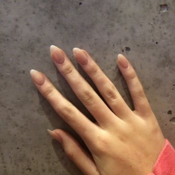 Pure Nails & Spa - Almond shaped acrylics OPI "bubble bath" - Nail Salons Near Me - Richmond, Virginia