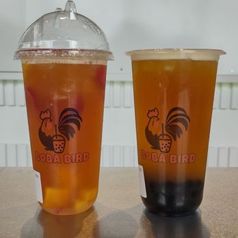 Boba Bird - Citrus Fruit Tea (left) and Passionfruit Tea with boba - Bubble Tea Near Me - Houston, Texas