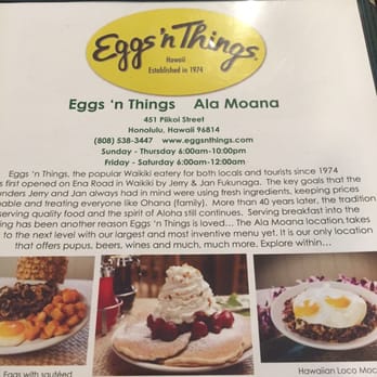 Eggs 'n Things - The menu and it's loaded with great food selections! - Breakfast & Brunch Near Me - Honolulu, Hawaii Eggs 'n Things - The menu and it's loaded with great food selections! - Breakfast & Brunch Near Me - Honolulu, Hawaii