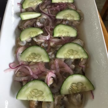Mariscos Ocho Tostadas - Full order of oysters with red onions and cucumber. - Seafood Near Me - Puerto Vallarta, JAL