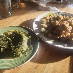 Collared greens, fried okra "sides" Collared greens, fried okra "sides"