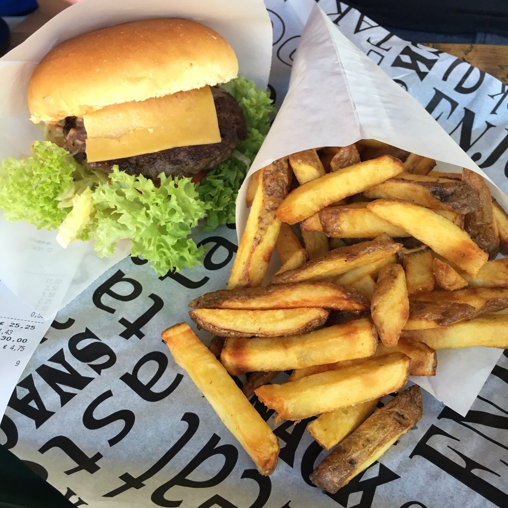 Lemongrass burger and fries Lemongrass burger and fries