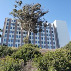 University Of California - Lived here on campus first year.  San Nicolas is 8 stories tall.  My place was on floor six with an ocean view.  (Water is behind me)