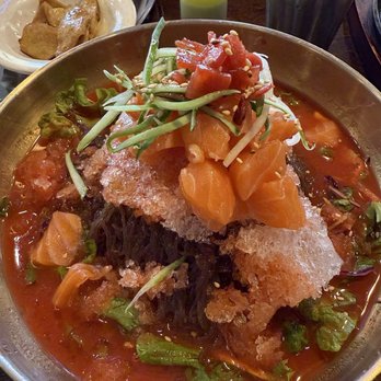 K Tang - Salmon cold noodles - Korean Near Me - Houston, Texas K Tang - Salmon cold noodles - Korean Near Me - Houston, Texas