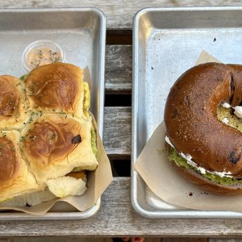 Meera Coffee & Plants - Breakfast sliders and Breakfast Bagel Sandwich(on blueberry bagel) - Creperies Near Me - Simi Valley, California