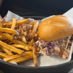 State Street Cafe - Pulled Pork Sandwich, the most amazing hand cut fries ever