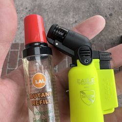Baby torch and butane lighter fluid refill