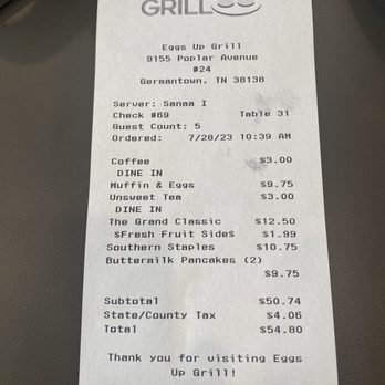Eggs Up Grill - Fed 4 adults. Great price - Breakfast & Brunch Near Me - Germantown, Tennessee Eggs Up Grill - Fed 4 adults. Great price - Breakfast & Brunch Near Me - Germantown, Tennessee