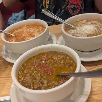 Carrabba's Italian Grill - 3 Soups: tomato basil, spicy chicken, and lentils with spicy sausage - Italian Near Me - Jacksonville Beach, Florida Carrabba's Italian Grill - 3 Soups: tomato basil, spicy chicken, and lentils with spicy sausage - Italian Near Me - Jacksonville Beach, Florida