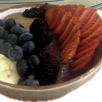 Bom Dia Cafe - Açai bowl with bananas, blueberries, blackberries, strawberries, and almond butter and gluten free granola - Acai Bowls Near Me - Portland, Maine
