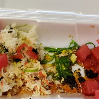 Poke District - Tuna and white rice. Half finished. DELICIOUS - Seafood Near Me - Orange, California