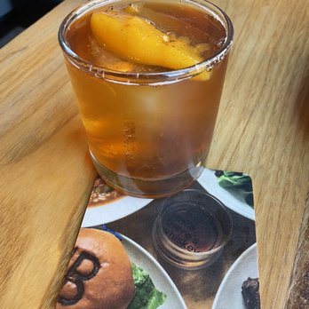 One Bourbon - Seasonal Pecan Peach Old Fashioned with Buffalo Trace Bourbon! 10/10 recommend! - American Near Me - Grand Rapids, Michigan