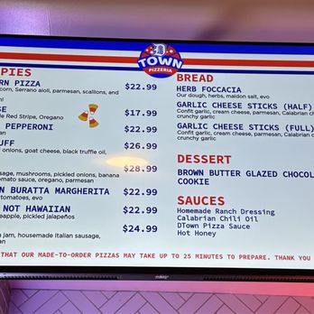 DTown Pizzeria - Menu as of 10/28/2023 - Pizza Near Me - Canoga Park, California