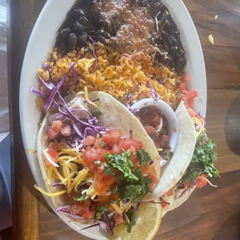 Coyote Grill - Fish tacos with overcooked rice and undercooked black beans. - Mexican Near Me - Laguna Beach, California Coyote Grill - Fish tacos with overcooked rice and undercooked black beans. - Mexican Near Me - Laguna Beach, California