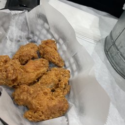 Cajun Wings (minus a few pieces). Flaky crisp coating but lacks any Cajun flavor Cajun Wings (minus a few pieces). Flaky crisp coating but lacks any Cajun flavor