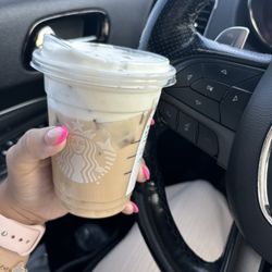 Tall Iced Starbucks Blonde Vanilla Latte added macadamia foam