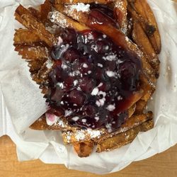 Drew's Heavenly French Fry Creations - Sweet potato pie fries with blueberry