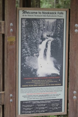 Photo of Nooksack Falls - Glacier, WA, US. Explanatory kiosk.