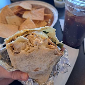 Mountain Burrito - Grilled chicken with peppers, onions, cheese, sour cream. Delicious and huge. - Desserts Near Me - Valdese, North Carolina