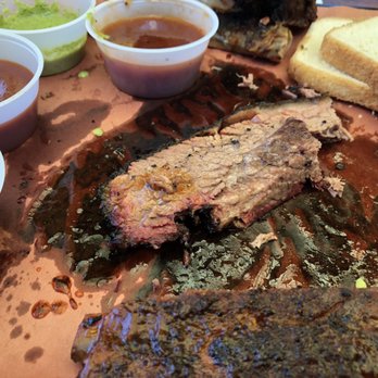Matt's BBQ - Succulent Brisket done right (back) ribs were tender, fall off bones delicious (front) - Food Trucks Near Me - Portland, Oregon