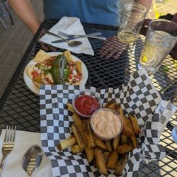 Slim's Last Chance - Side of fries, CUP of Texas red with the works