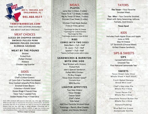 Menu photo 2 Texas Best Barbecue Englewood, FL Menu photo 2 Texas Best Barbecue Englewood, FL