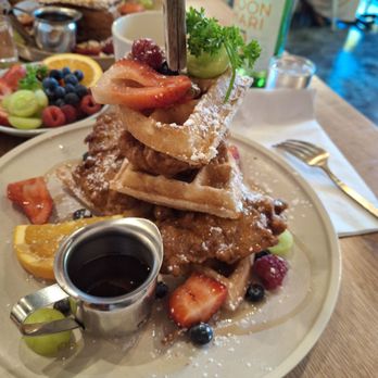 Sunny Side Breakfast - Chicken and Waffle with Gojuchang syrup - Breakfast & Brunch Near Me - Sacramento, California Sunny Side Breakfast - Chicken and Waffle with Gojuchang syrup - Breakfast & Brunch Near Me - Sacramento, California