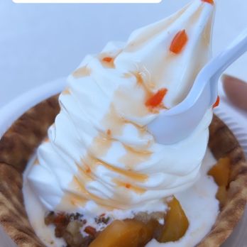 Dreamette - Peach cobbler in a waffle bowl with ice cream for national ice cream day! - Ice Cream & Frozen Yogurt Near Me - Jacksonville, Florida
