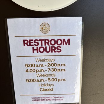Central Park - Restroom hours. 2 individual restrooms only - Parks Near Me - Millbrae, California