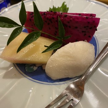 Sushi Ogawa - omakase dessert - dragonfruit, melon, mochi ice cream - Sushi Bars Near Me - Washington, DC, District of Columbia