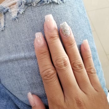 The Fox Nail Salon - Nude tapered square acrylics with glitter accent finger - Nail Salons Near Me - Orange, California