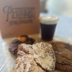 Petitgrain Boulangerie - Almond croissant, cardamom bun, chocolate chip cookie, cold brew