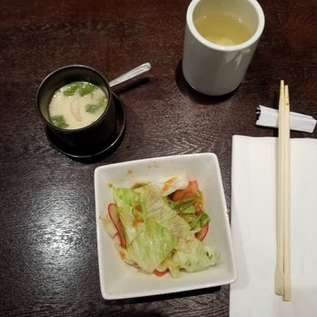 Kappo Irifune - Steamed egg and salad for starters with hot tea - Sushi Bars Near Me - Torrance, California Kappo Irifune - Steamed egg and salad for starters with hot tea - Sushi Bars Near Me - Torrance, California