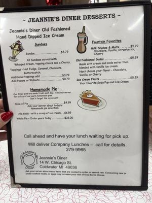 Menu photo 2 Jeannie's Diner Coldwater, MI Menu photo 2 Jeannie's Diner Coldwater, MI