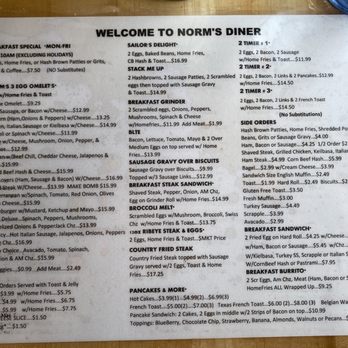 Norm's Diner - Menu on the table - Diners Near Me - Groton, Connecticut