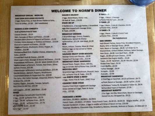 Menu photo 5 Norm's Diner Groton, CT