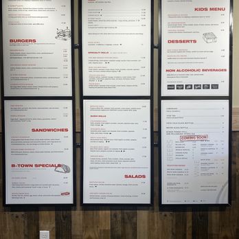B Town Burger Sushi Bar - Menu wall - Burgers Near Me - Casselberry, Florida